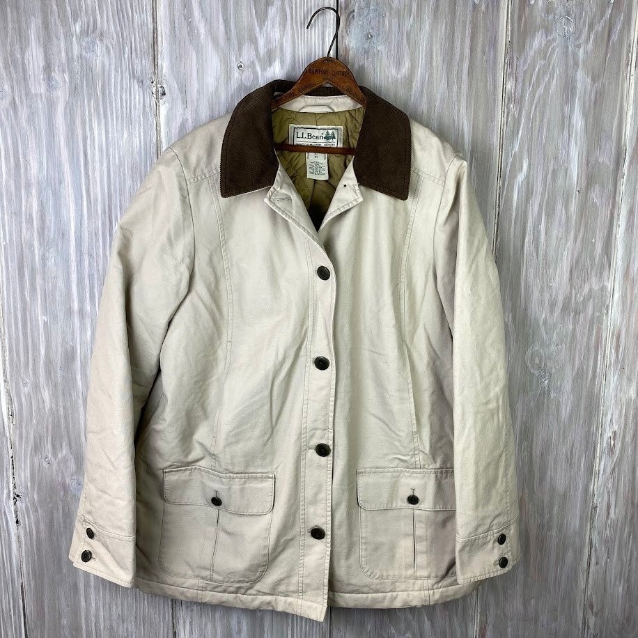 L.L. Bean Cream Field Jacket With Brown Corduroy Collar